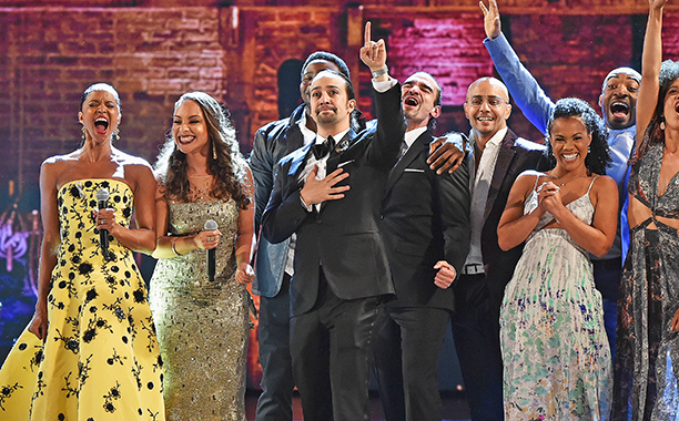 Lin-Manuel Miranda and the cast of Hamilton at the 2016 Tony Awards. Photo Credit: CBS